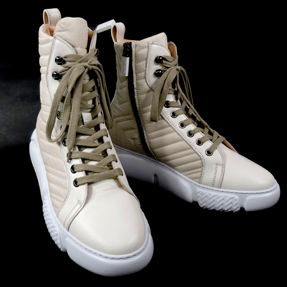 CASADEI 🇮🇹 WOMEN'S BEIGE LEATHER/FABRIC WATERPROOF WINTER FASHION BOOTIE